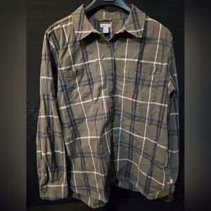 Carhartt Olive Green Plaid Long Sleeve Button Down Shirt Mens Size XL (16-18)